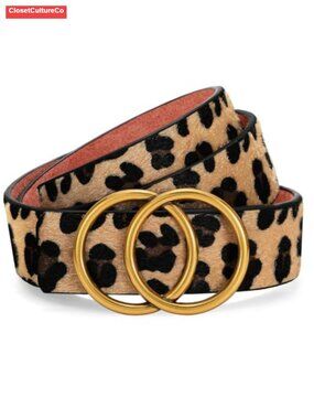 Womens Leather Belt Double Ring Buckle Adjustable Waist Belt for Jeans Pants